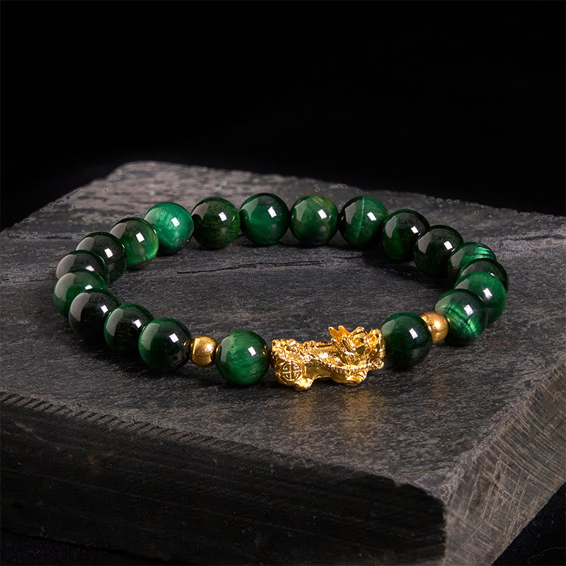 Buddha Stones Various Color Tiger Eye Beads Pixiu Wealth Courage Bracelet - Green Tiger Eye(Wrist Circumference: 17-19cm) - image 20