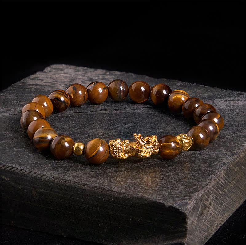 Buddha Stones Various Color Tiger Eye Beads Pixiu Wealth Courage Bracelet - Yellow Tiger Eye(Wrist Circumference: 17-19cm) - image 0