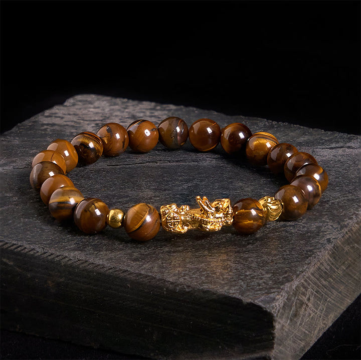 Buddha Stones Various Color Tiger Eye Beads Pixiu Wealth Courage Bracelet - Yellow Tiger Eye(Wrist Circumference: 17-19cm) - image 0