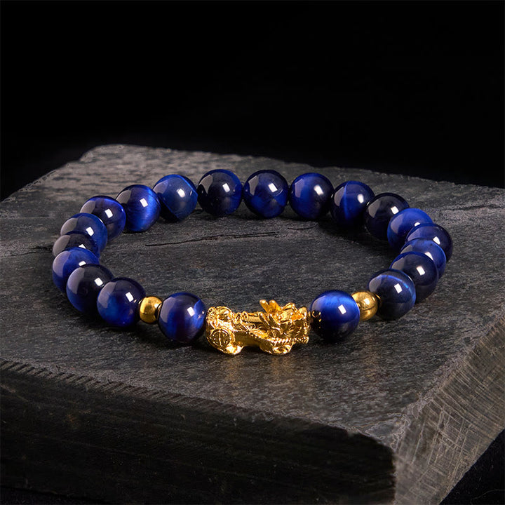 Buddha Stones Various Color Tiger Eye Beads Pixiu Wealth Courage Bracelet - Blue Tiger Eye(Wrist Circumference: 17-19cm) - image 6