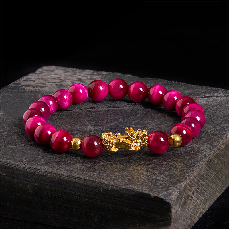 Buddha Stones Various Color Tiger Eye Beads Pixiu Wealth Courage Bracelet - Rose Tiger Eye(Wrist Circumference: 17-19cm) - image 11