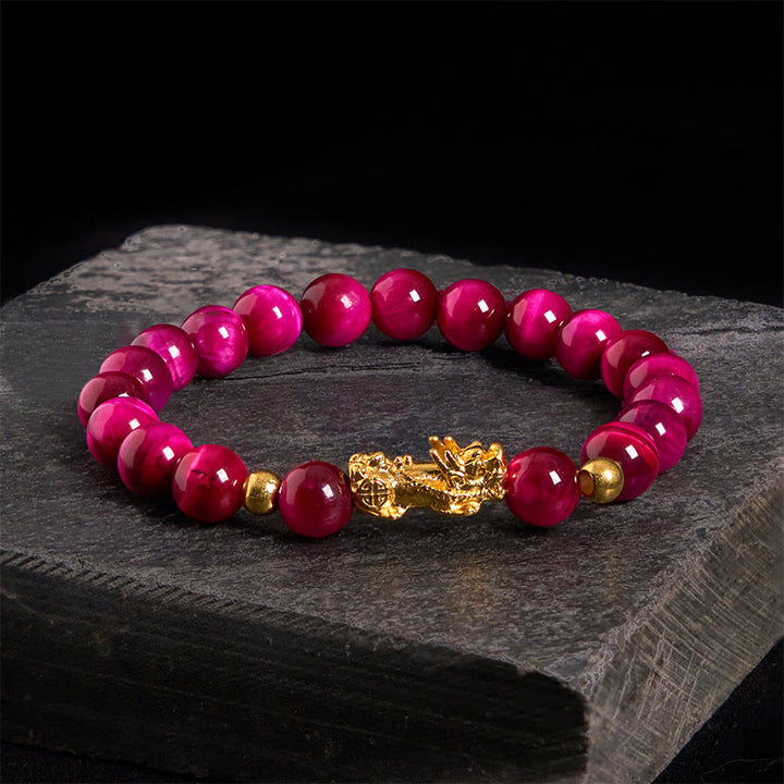 Buddha Stones Various Color Tiger Eye Beads Pixiu Wealth Courage Bracelet - Rose Tiger Eye(Wrist Circumference: 17-19cm) - image 11