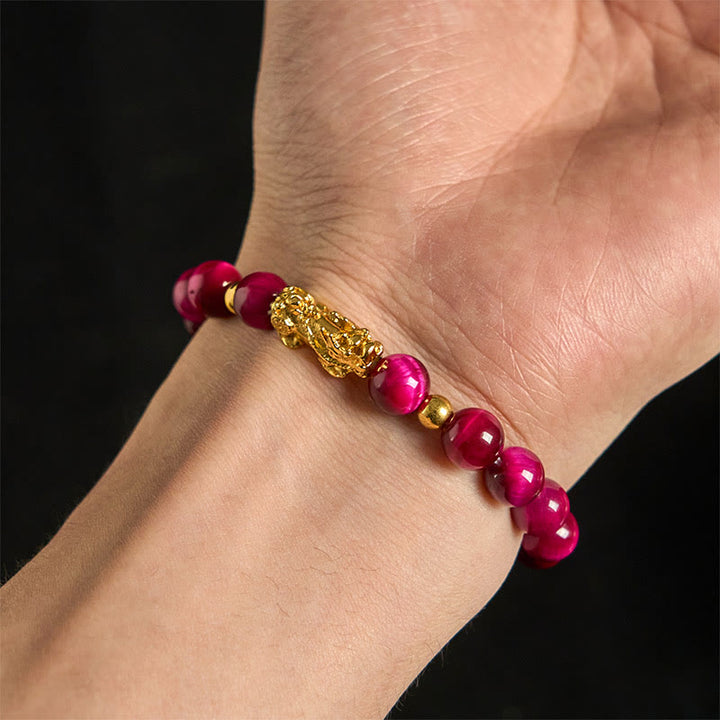 Buddha Stones Various Color Tiger Eye Beads Pixiu Wealth Courage Bracelet - image 14
