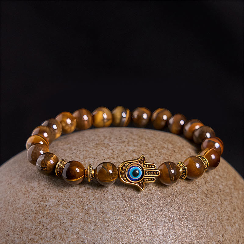 Buddha Stones Tiger Eye Beads Evil Eye Courage Bracelet - image 1