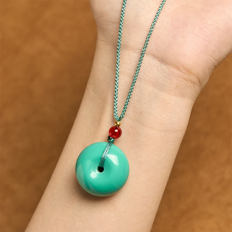 Buddha Stones Turquoise Peace Buckle Rope Balance Necklace Pendant - image 3
