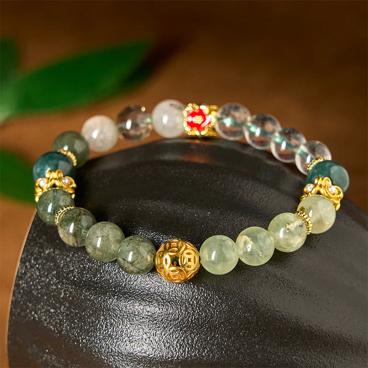 Buddha Stones Natural Green Phantom White Crystal Jade Beads Lucky Bracelet - image 2