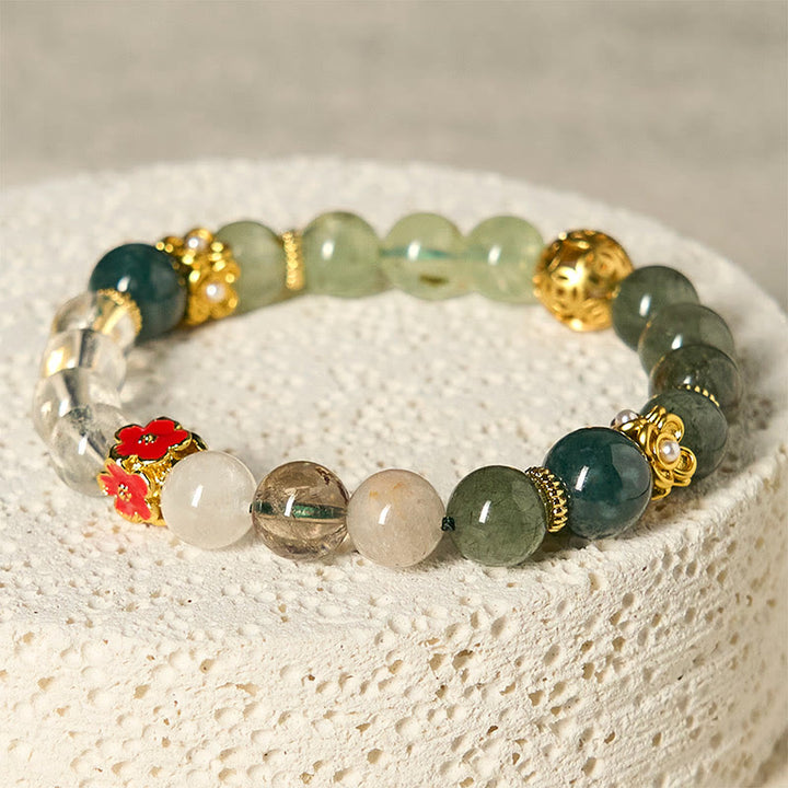 Buddha Stones Natural Green Phantom White Crystal Jade Beads Lucky Bracelet - Green Phantom(Wrist Circumference: 14-16cm) - image 0