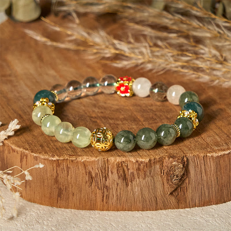 Buddha Stones Natural Green Phantom White Crystal Jade Beads Lucky Bracelet - image 1