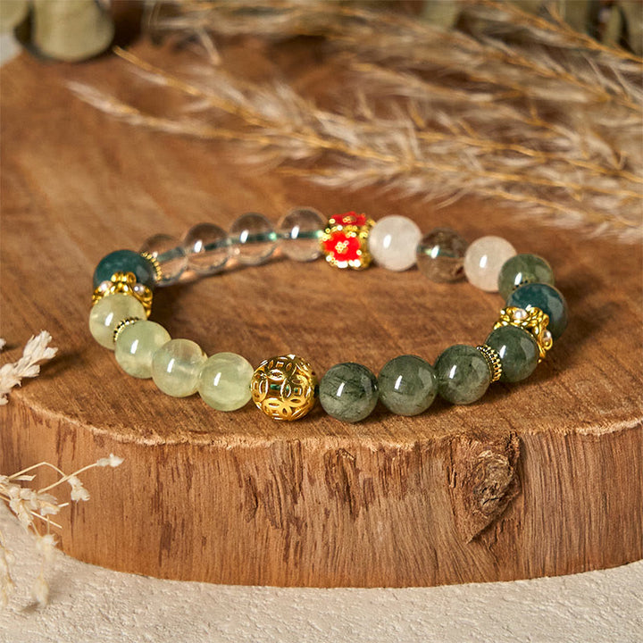 Buddha Stones Natural Green Phantom White Crystal Jade Beads Lucky Bracelet - image 1