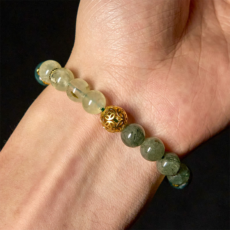 Buddha Stones Natural Green Phantom White Crystal Jade Beads Lucky Bracelet - image 4