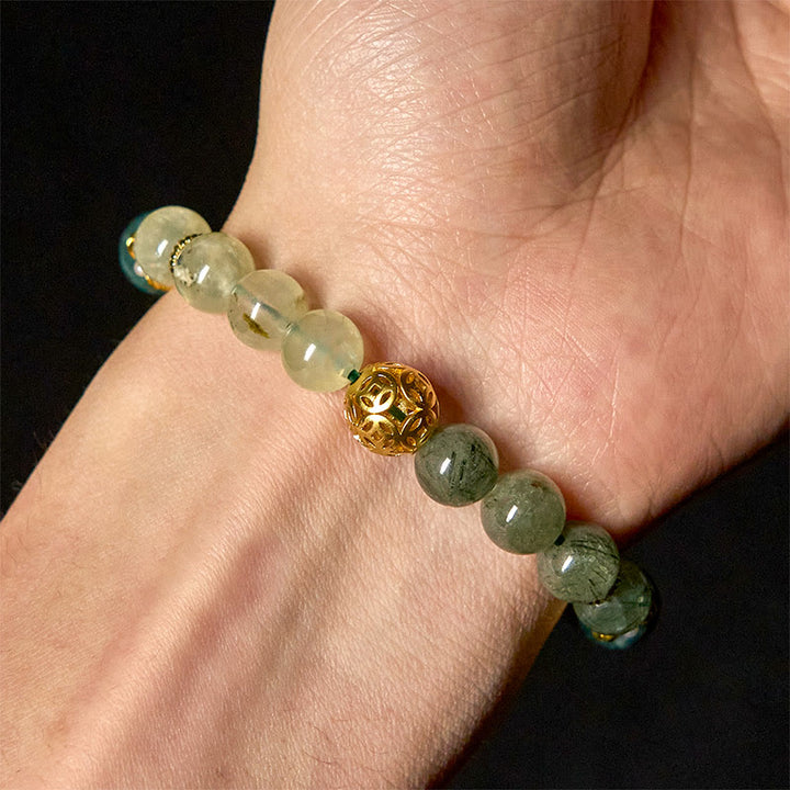 Buddha Stones Natural Green Phantom White Crystal Jade Beads Lucky Bracelet - image 4