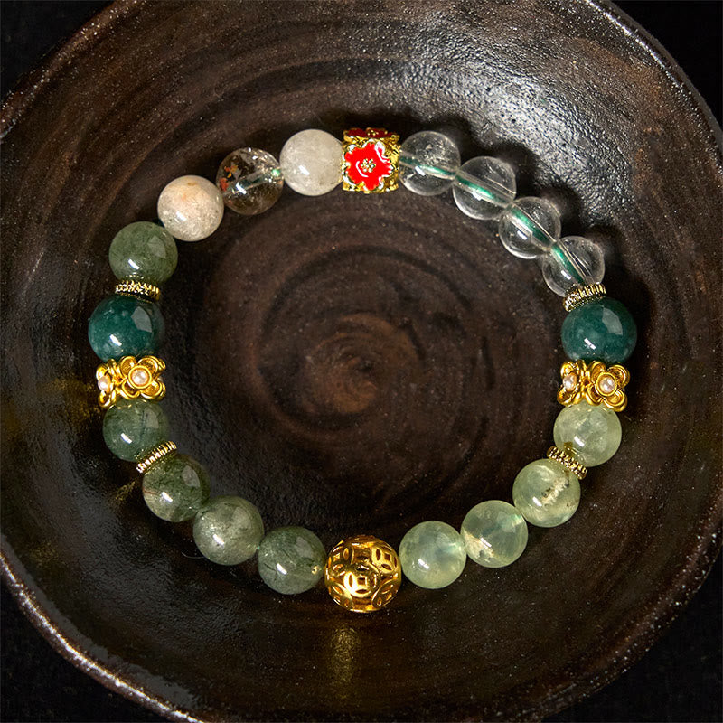 Buddha Stones Natural Green Phantom White Crystal Jade Beads Lucky Bracelet - image 3