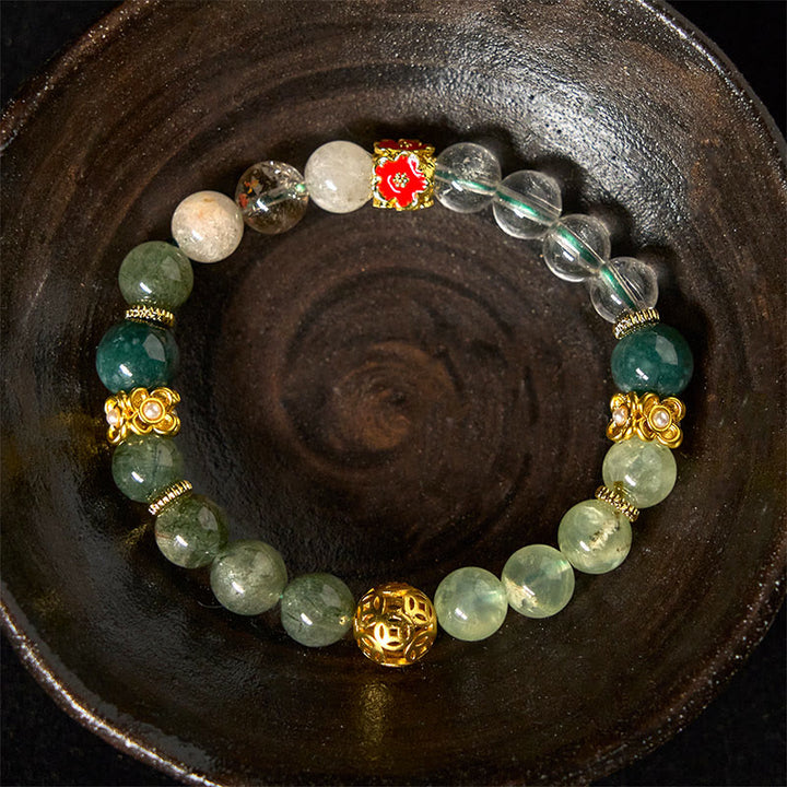 Buddha Stones Natural Green Phantom White Crystal Jade Beads Lucky Bracelet - image 3