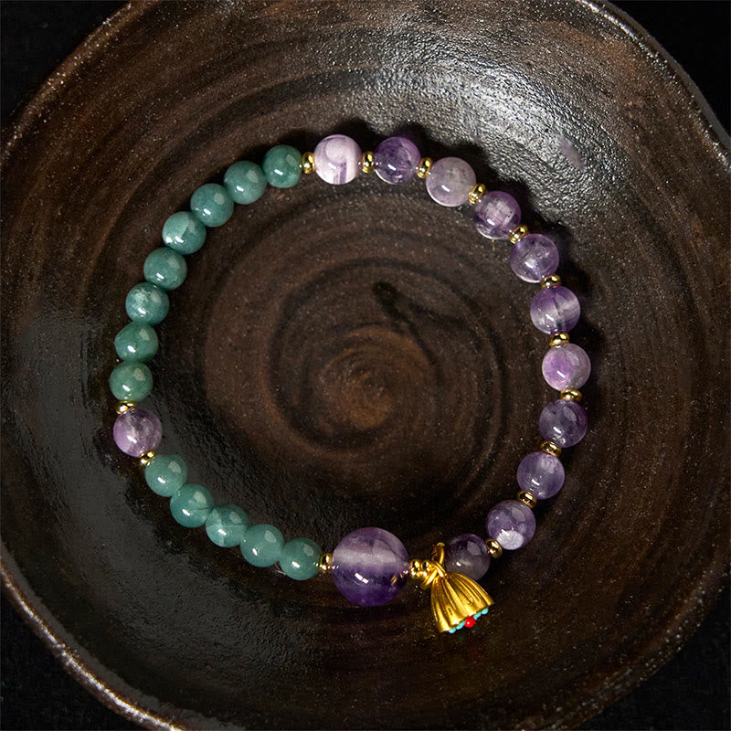 Buddha Stones Natural Lotus Amethyst Jade Balance Bracelet - image 2