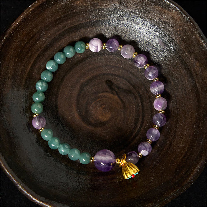 Buddha Stones Natural Lotus Amethyst Jade Balance Bracelet - image 2