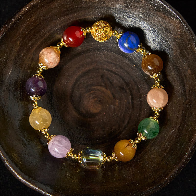 Buddha Stones Natural Dunhuang Colorful Beads Amethyst Lazurite Lapis Lazuli Balance Bracelet - image 1