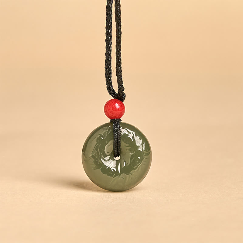 Buddha Stones Peace Buckle Auspicious Clouds Cyan Jade Necklace Luck Pendant - image 3