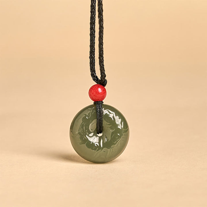 Buddha Stones Peace Buckle Auspicious Clouds Cyan Jade Necklace Luck Pendant - image 3