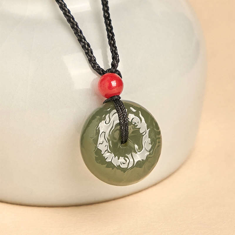 Buddha Stones "Wishing You Peace and Safety" Peace Buckle Jade Necklace Includes Gift Message Card - image 1