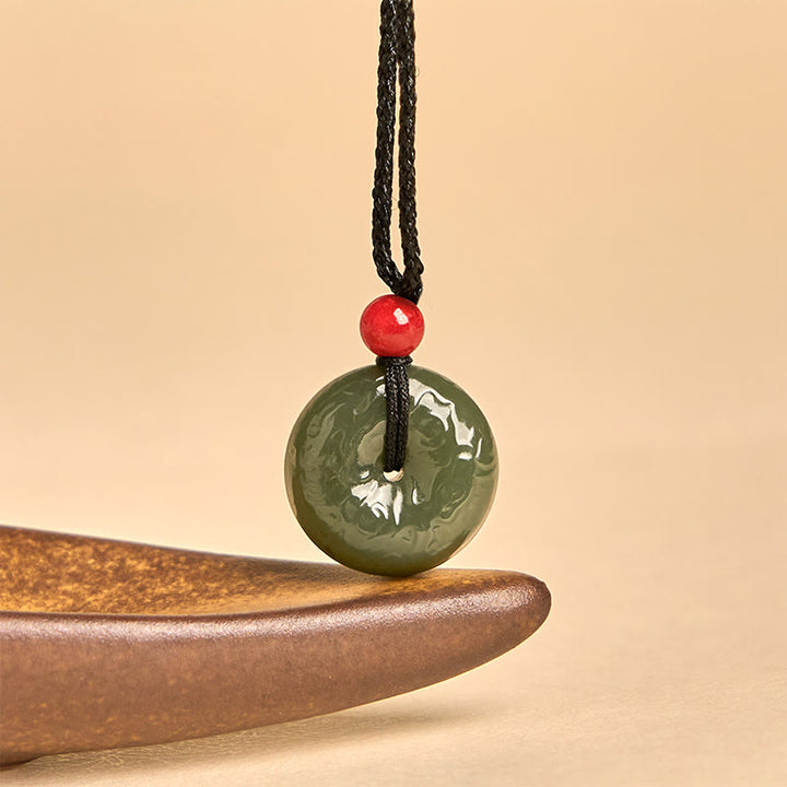 Buddha Stones Peace Buckle Auspicious Clouds Cyan Jade Necklace Luck Pendant - image 2