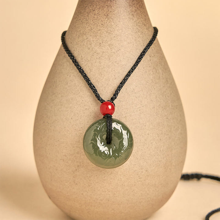 Buddha Stones Peace Buckle Auspicious Clouds Cyan Jade Necklace Luck Pendant - image 9