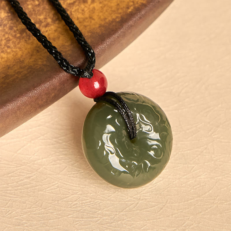 Buddha Stones Peace Buckle Auspicious Clouds Cyan Jade Necklace Luck Pendant - image 1