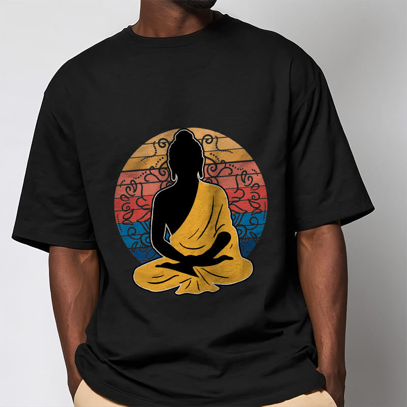 Buddha Stones Casual Colorful Meditating Buddha Pattern Cotton Tee T-shirt - image 1