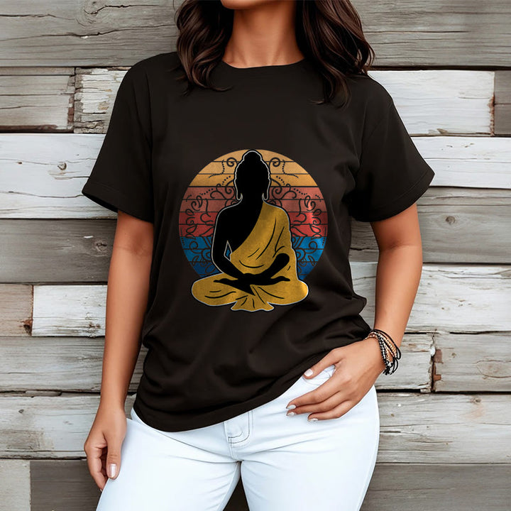 Buddha Stones Casual Colorful Meditating Buddha Pattern Cotton Tee T-shirt - image 3