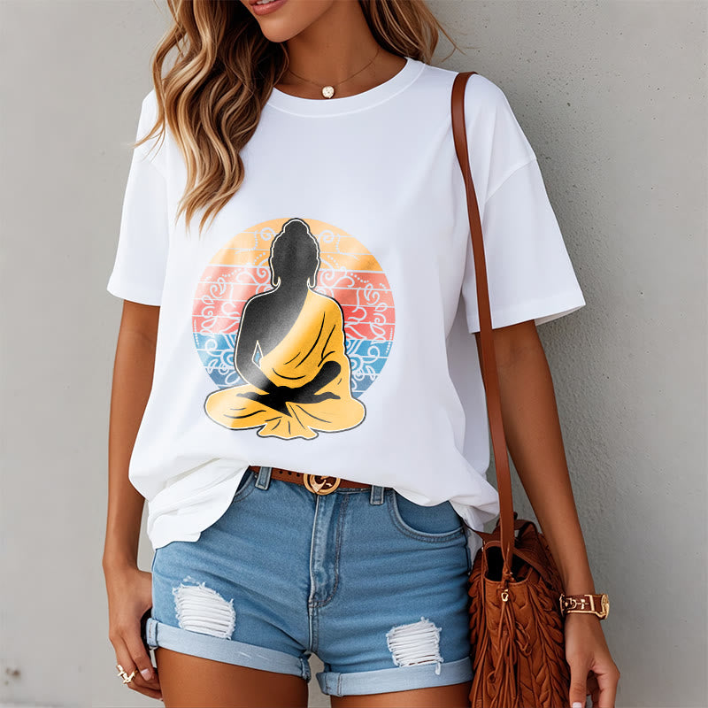 Buddha Stones Casual Colorful Meditating Buddha Pattern Cotton Tee T-shirt - image 7