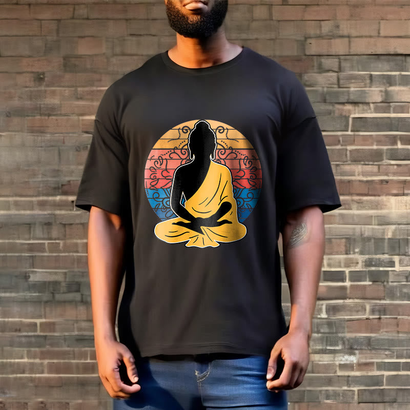 Buddha Stones Casual Colorful Meditating Buddha Pattern Cotton Tee T-shirt - image 2