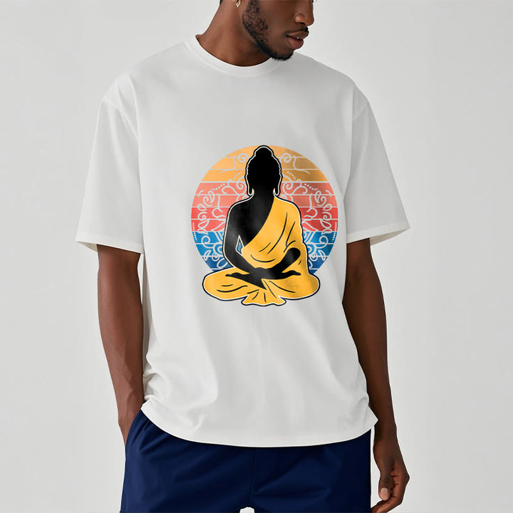 Buddha Stones Casual Colorful Meditating Buddha Pattern Cotton Tee T-shirt - image 6