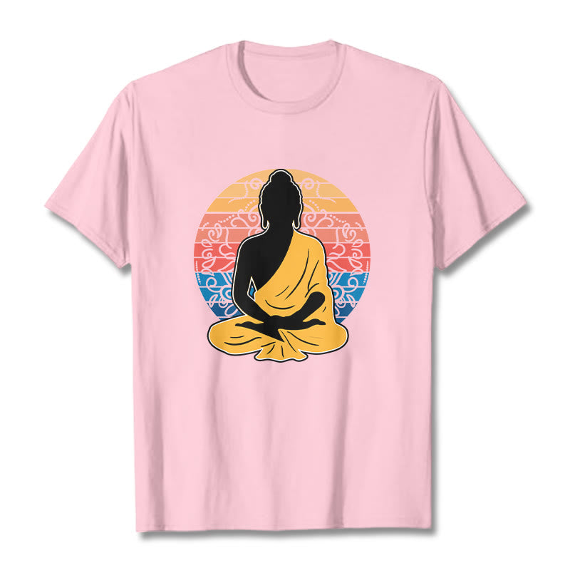 Buddha Stones Casual Colorful Meditating Buddha Pattern Cotton Tee T-shirt - LightPink - 2XL - image 12