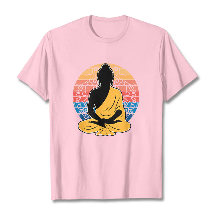 Buddha Stones Casual Colorful Meditating Buddha Pattern Cotton Tee T-shirt - LightPink - 2XL - image 12