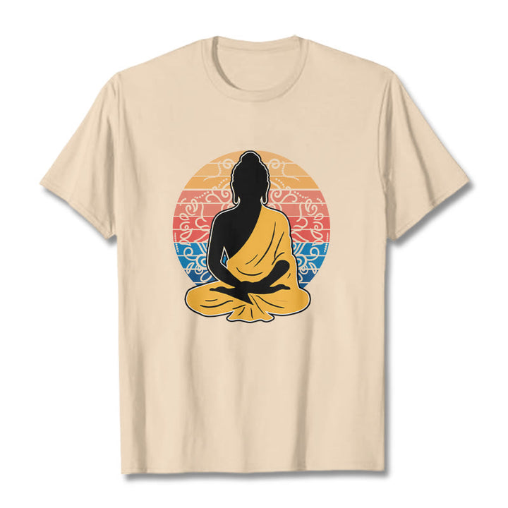 Buddha Stones Casual Colorful Meditating Buddha Pattern Cotton Tee T-shirt - Bisque - 2XL - image 8