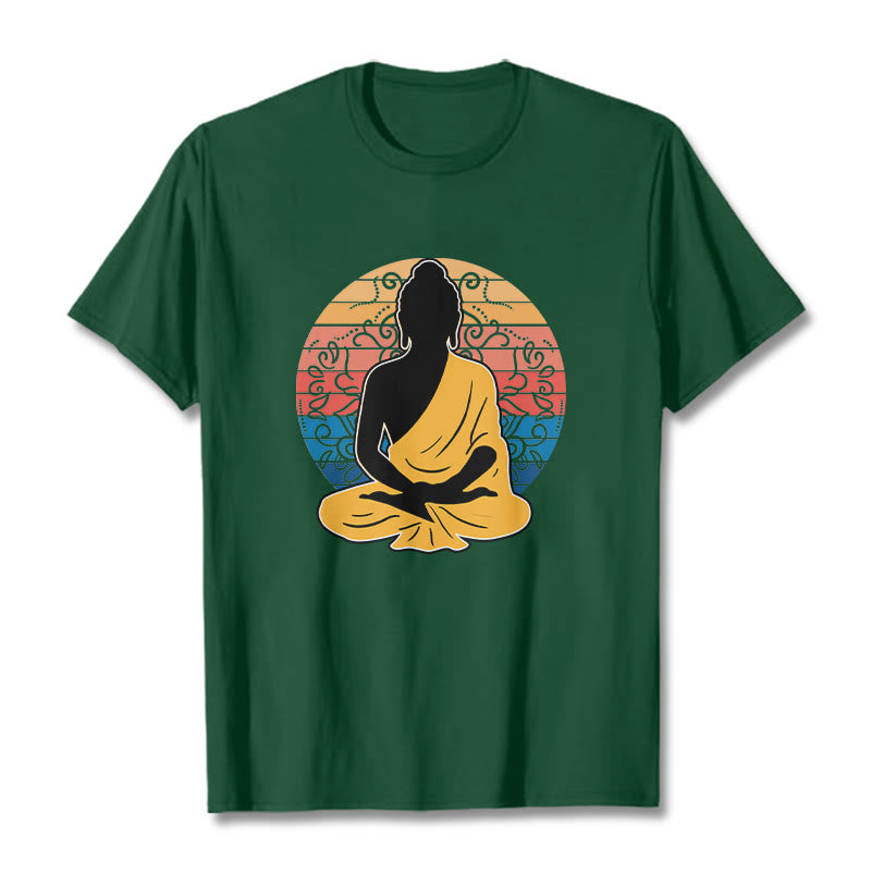 Buddha Stones Casual Colorful Meditating Buddha Pattern Cotton Tee T-shirt - ForestGreen - 2XL - image 10