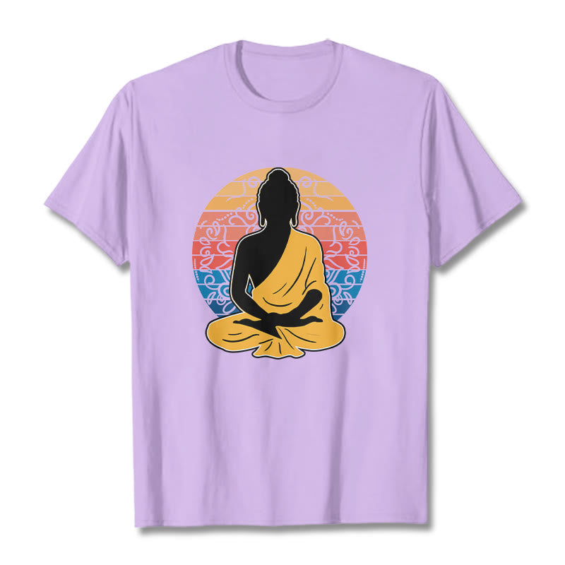 Buddha Stones Casual Colorful Meditating Buddha Pattern Cotton Tee T-shirt - Plum - 2XL - image 16