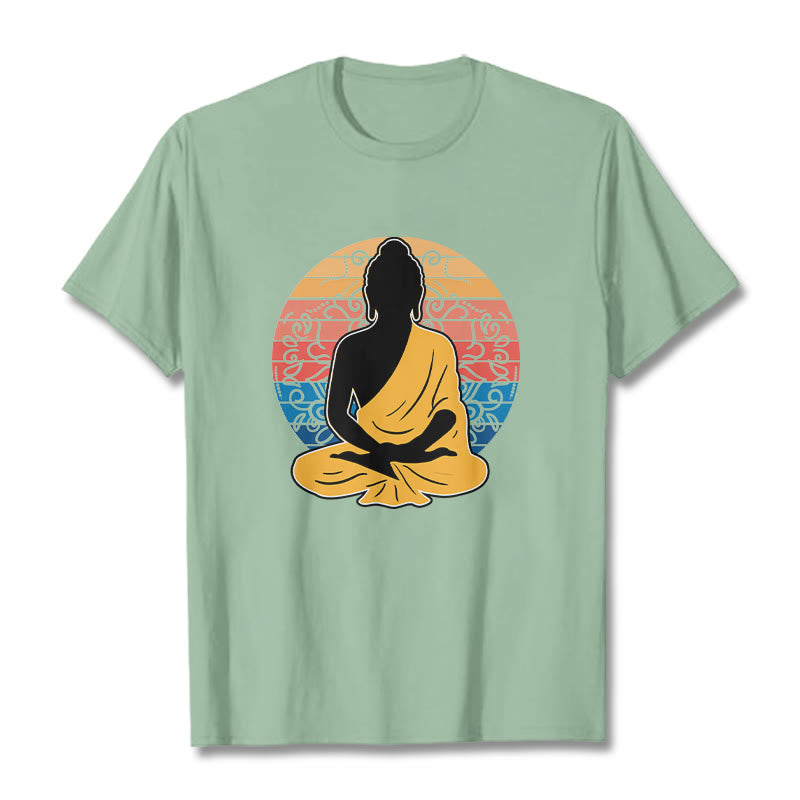 Buddha Stones Casual Colorful Meditating Buddha Pattern Cotton Tee T-shirt - PaleGreen - 2XL - image 14