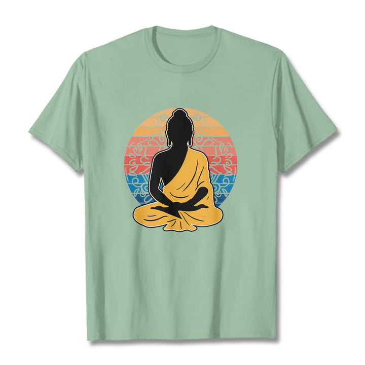 Buddha Stones Casual Colorful Meditating Buddha Pattern Cotton Tee T-shirt - PaleGreen - 2XL - image 14