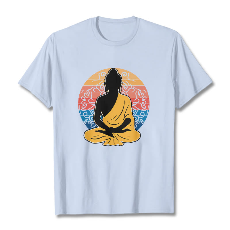 Buddha Stones Casual Colorful Meditating Buddha Pattern Cotton Tee T-shirt - LightCyan - 2XL - image 18