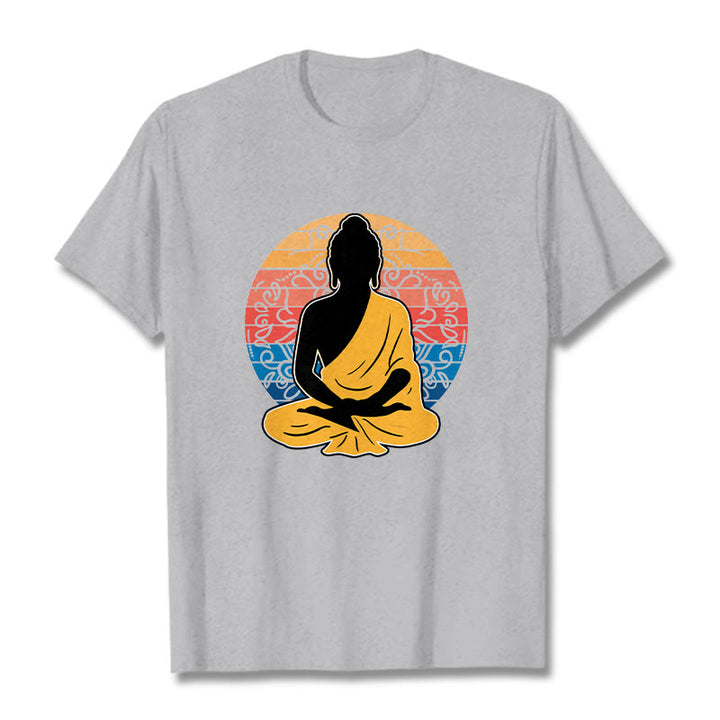 Buddha Stones Casual Colorful Meditating Buddha Pattern Cotton Tee T-shirt - LightGrey - 2XL - image 19