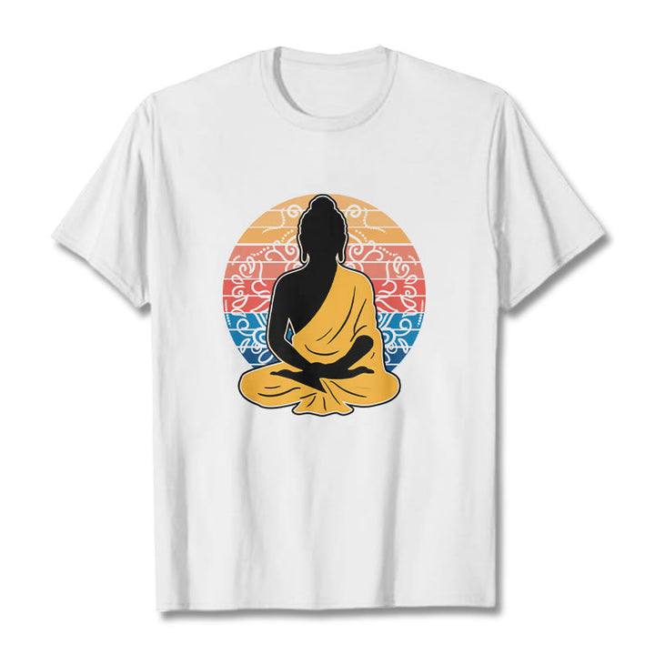 Buddha Stones Casual Colorful Meditating Buddha Pattern Cotton Tee T-shirt - White - 2XL - image 5
