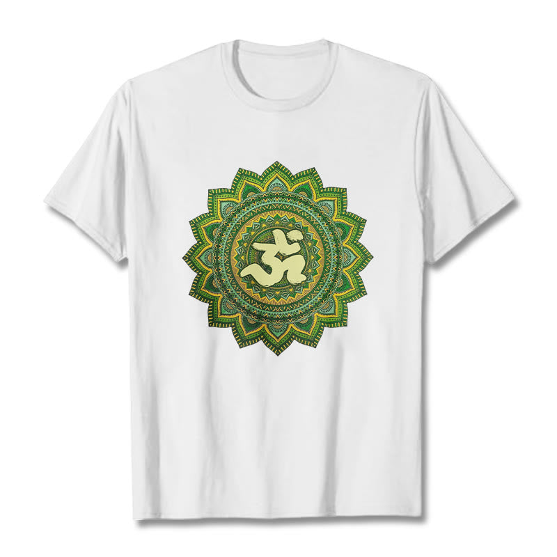 Buddha Stones Casual Green Mandala Om Symbol Pattern Cotton Tee T-shirt - White - 2XL - image 0