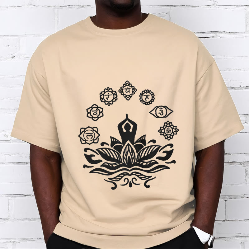 Buddha Stones Casual Meditating Figure Lotus Flower Seven Chakras Pattern Cotton Tee T-Shirt - image 11