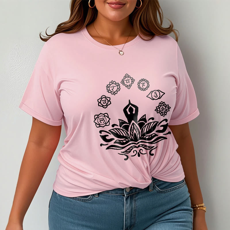 Buddha Stones Casual Meditating Figure Lotus Flower Seven Chakras Pattern Cotton Tee T-Shirt - image 13
