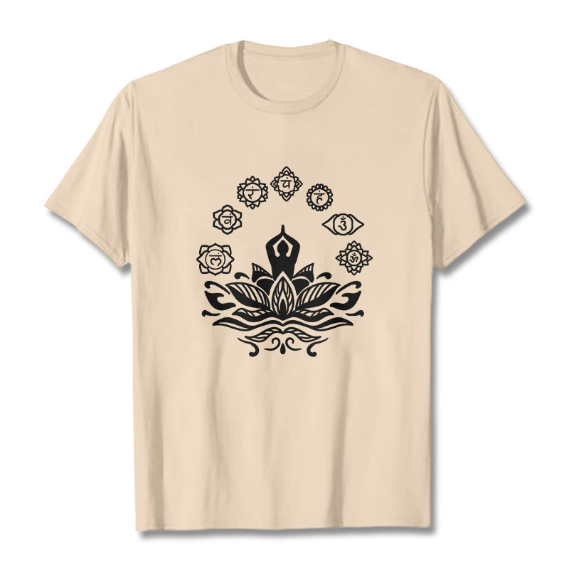 Buddha Stones Casual Meditating Figure Lotus Flower Seven Chakras Pattern Cotton Tee T-Shirt - Bisque - 2XL - image 10