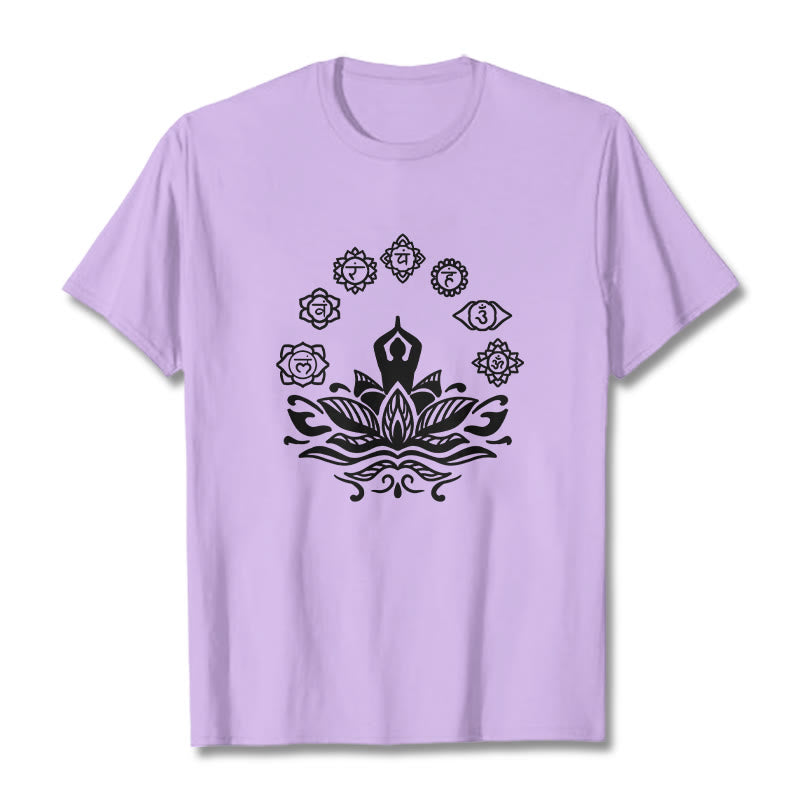 Buddha Stones Casual Meditating Figure Lotus Flower Seven Chakras Pattern Cotton Tee T-Shirt - Plum - 2XL - image 16
