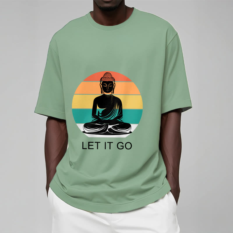 Buddha Stones Casual Colorful Striped Background Meditating Buddha Pattern Cotton Tee T-Shirt - image 15