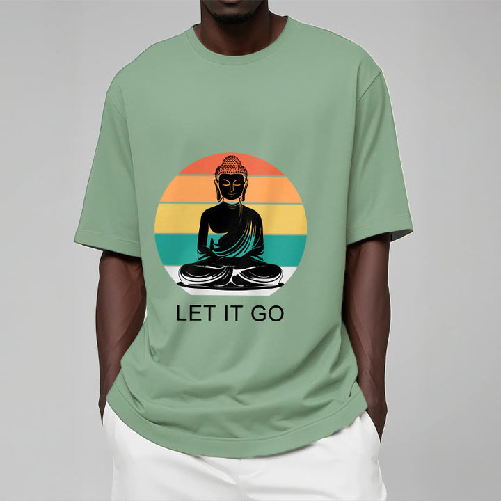Buddha Stones Casual Colorful Striped Background Meditating Buddha Pattern Cotton Tee T-Shirt - image 15