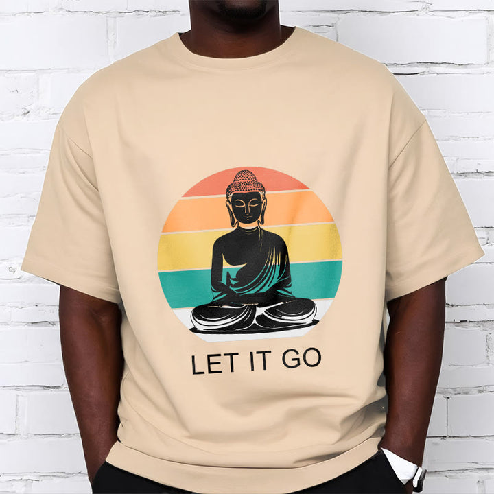 Buddha Stones Casual Colorful Striped Background Meditating Buddha Pattern Cotton Tee T-Shirt - image 11