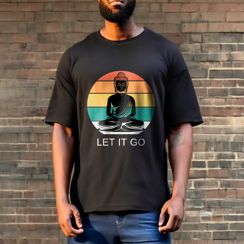 Buddha Stones Casual Colorful Striped Background Meditating Buddha Pattern Cotton Tee T-Shirt - image 5
